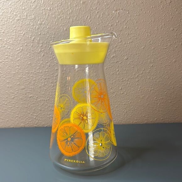 PYREX Vintage MCM Glass Juice Decanter Citrus Design - Picture 2 of 12
